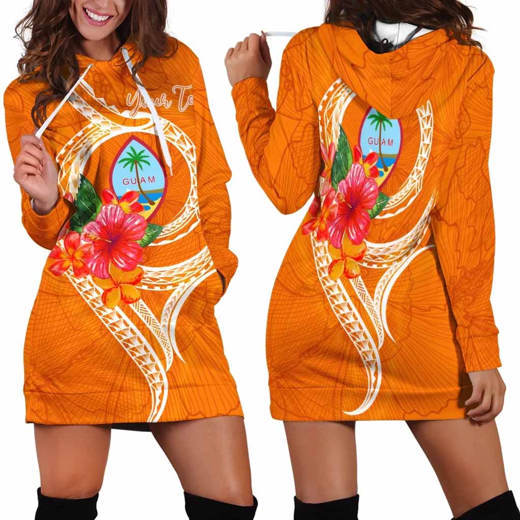 Guam Polynesian Custom Personalised Hoodie Dress - Orange Floral With Seal