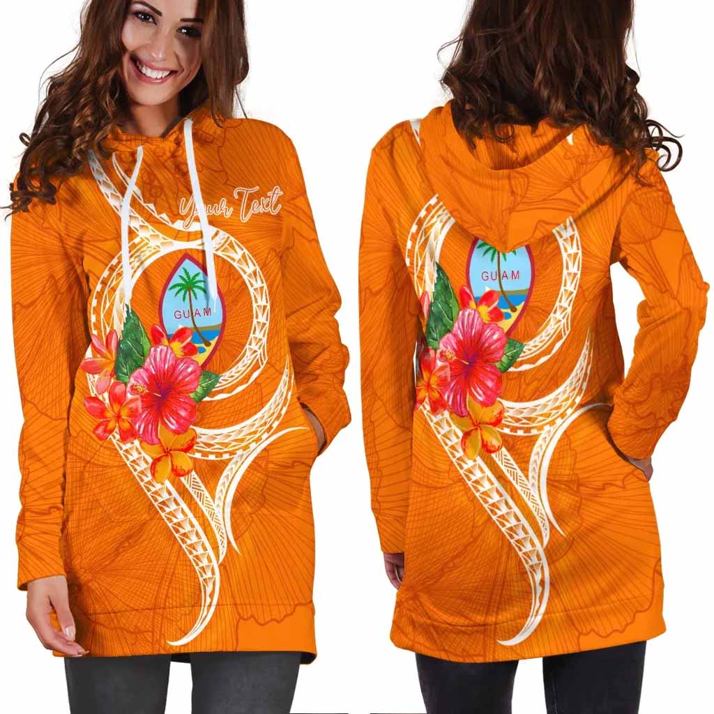 Guam Polynesian Custom Personalised Hoodie Dress - Orange Floral With Seal
