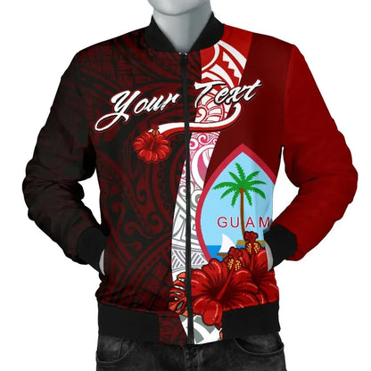 Guam Polynesian Custom Personalised Bomber Jacket - Coat Of Arm With Hibiscus