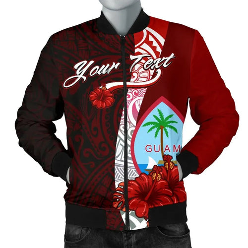 Guam Polynesian Custom Personalised Bomber Jacket - Coat Of Arm With Hibiscus