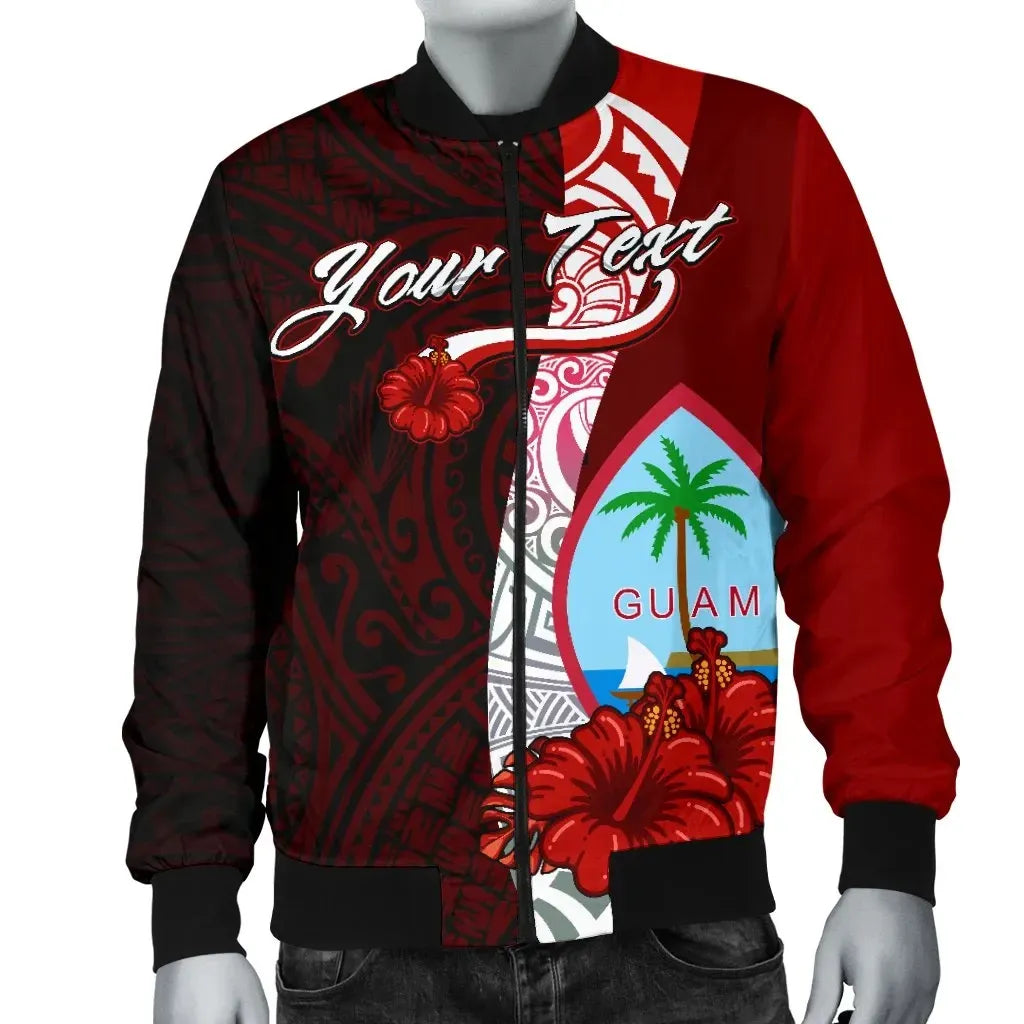 Guam Polynesian Custom Personalised Bomber Jacket - Coat Of Arm With Hibiscus