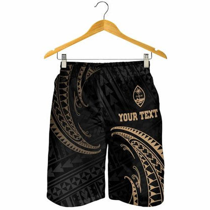 Guam Polynesian Custom Personalised Men Short - Gold Tribal Wave