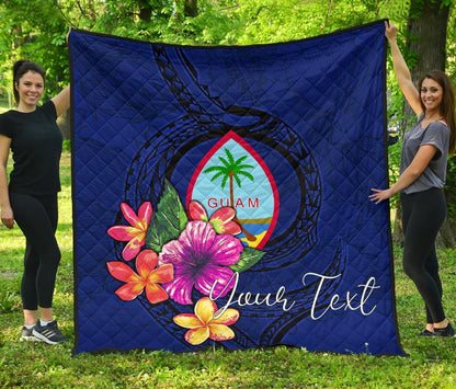 Guam Polynesian Custom Personalised Premium Quilt - Floral With Seal Blue