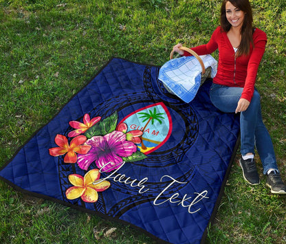 Guam Polynesian Custom Personalised Premium Quilt - Floral With Seal Blue