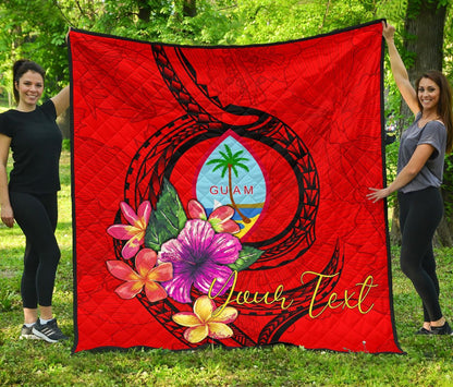 Guam Polynesian Custom Personalised Premium Quilt - Floral With Seal Red
