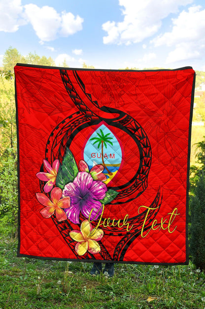 Guam Polynesian Custom Personalised Premium Quilt - Floral With Seal Red