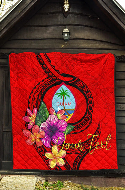 Guam Polynesian Custom Personalised Premium Quilt - Floral With Seal Red