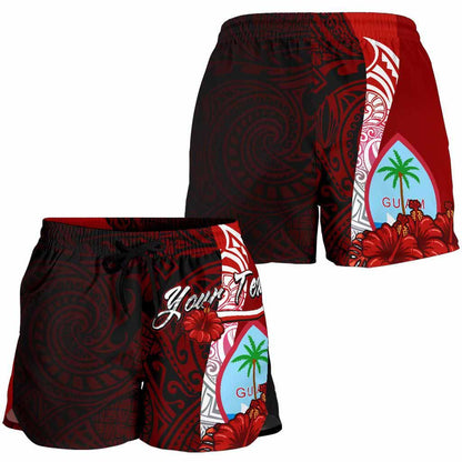 Guam Polynesian Custom Personalised Women Shorts - Coat Of Arm With Hibiscus