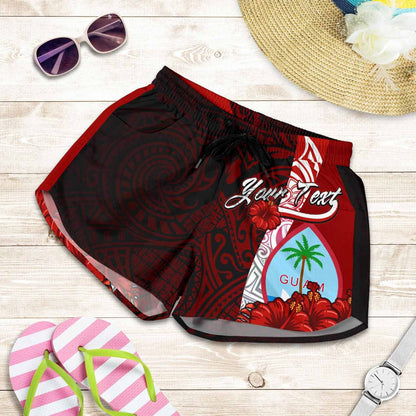 Guam Polynesian Custom Personalised Women Shorts - Coat Of Arm With Hibiscus