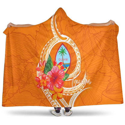 Guam Polynesian Hooded Blanket - Orange Floral With Seal