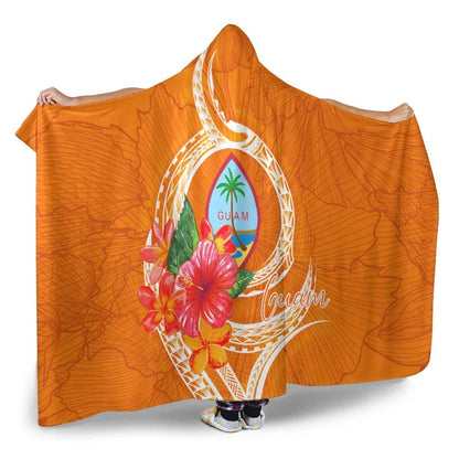 Guam Polynesian Hooded Blanket - Orange Floral With Seal