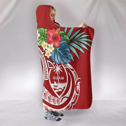 Guam Polynesian Hooded Blanket - Summer Plumeria (Red)