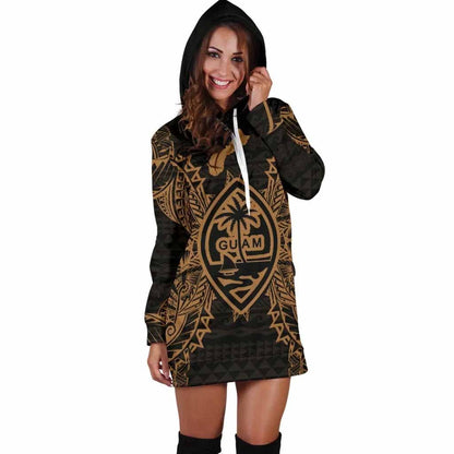 Guam Polynesian Hoodie Dress Map Gold