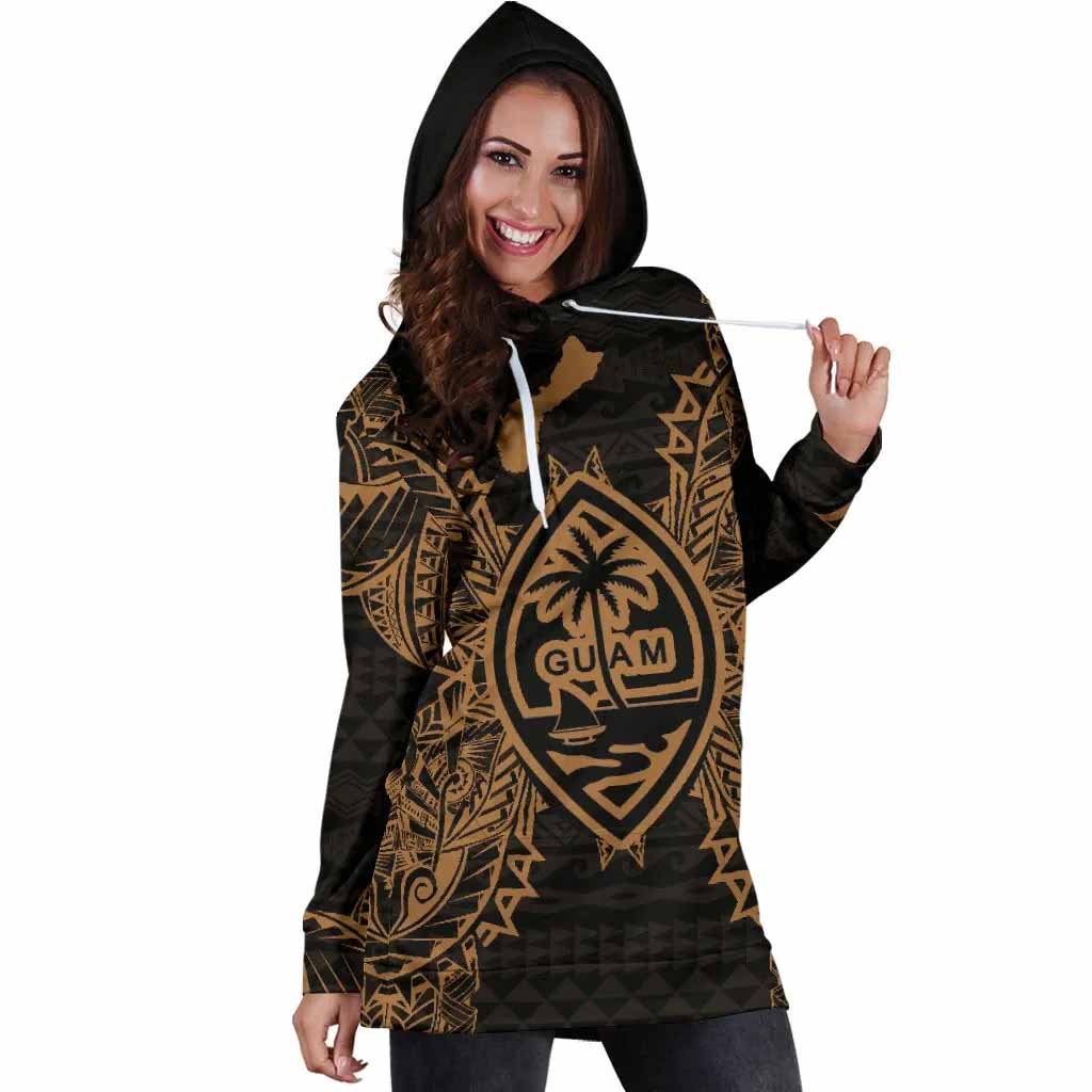 Guam Polynesian Hoodie Dress Map Gold