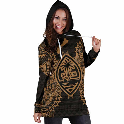 Guam Polynesian Hoodie Dress Map Gold