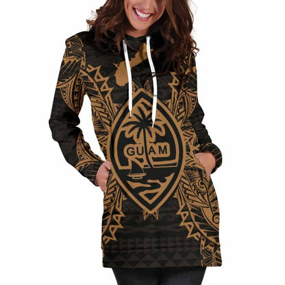 Guam Polynesian Hoodie Dress Map Gold