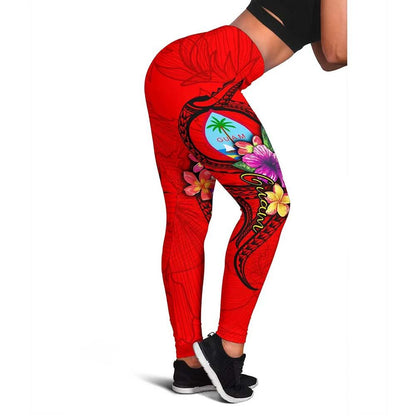 Guam Polynesian Legging - Floral With Seal Red