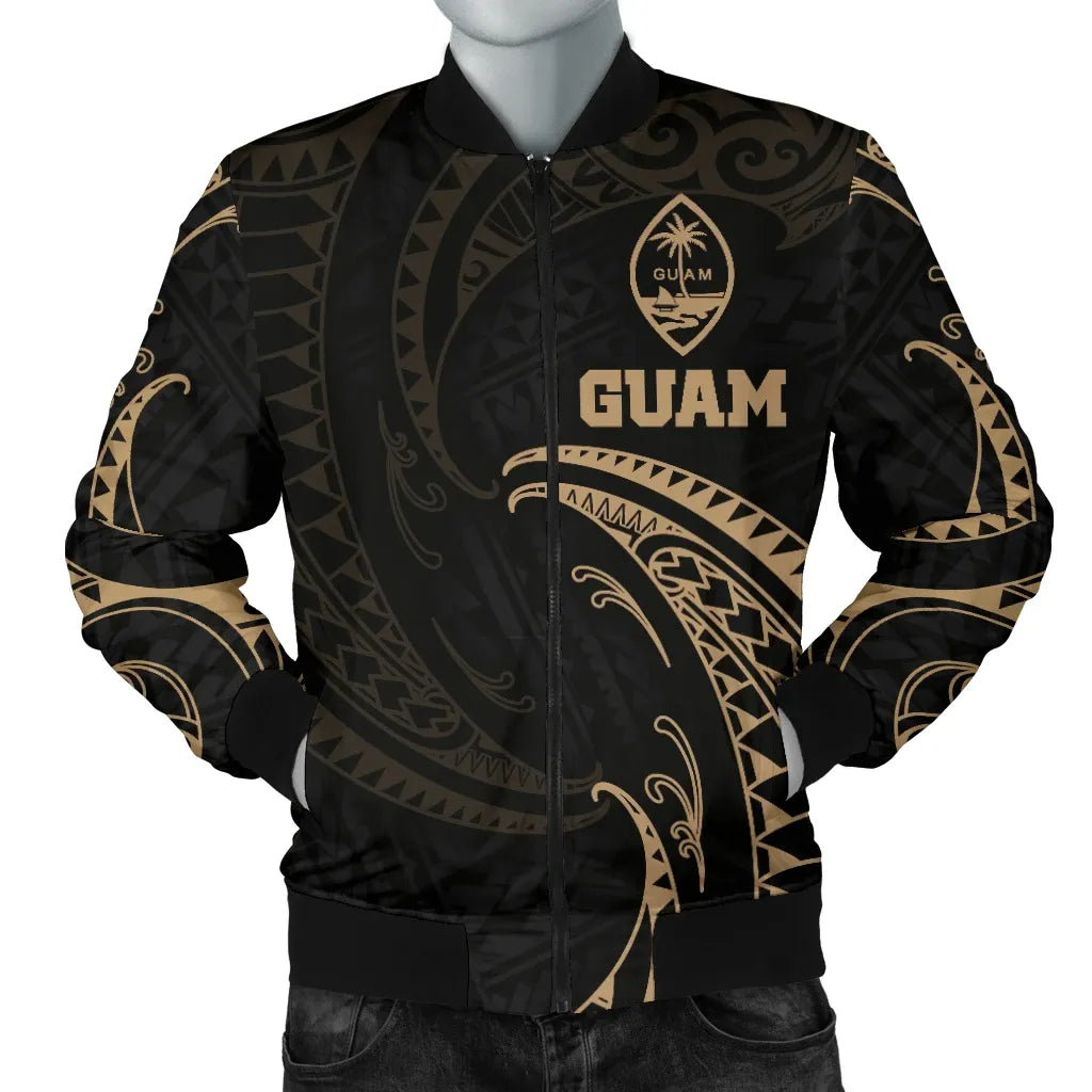 Guam Polynesian Bomber Jacket - Gold Tribal Wave