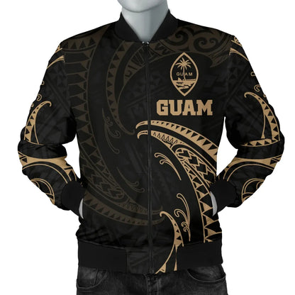 Guam Polynesian Bomber Jacket - Gold Tribal Wave