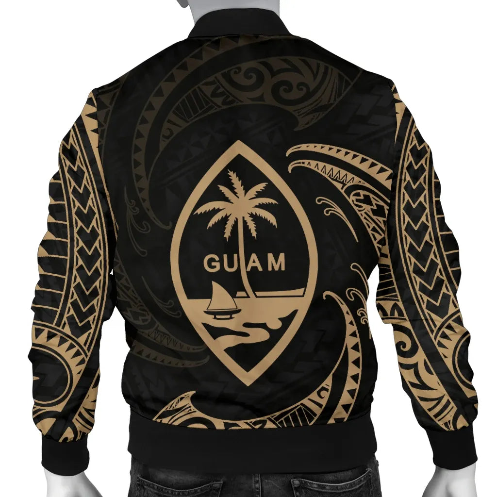 Guam Polynesian Bomber Jacket - Gold Tribal Wave