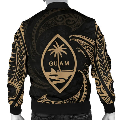 Guam Polynesian Bomber Jacket - Gold Tribal Wave