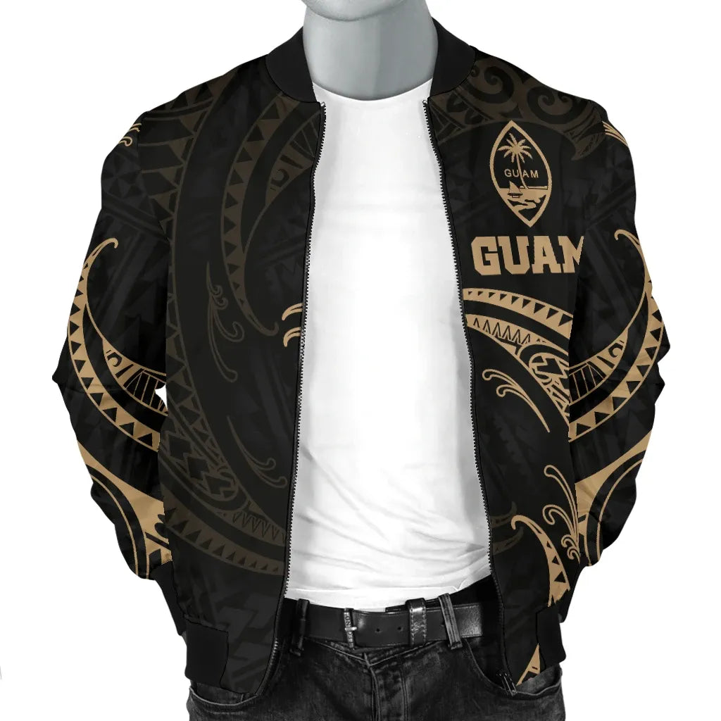 Guam Polynesian Bomber Jacket - Gold Tribal Wave