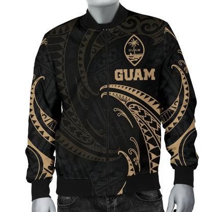 Guam Polynesian Bomber Jacket - Gold Tribal Wave