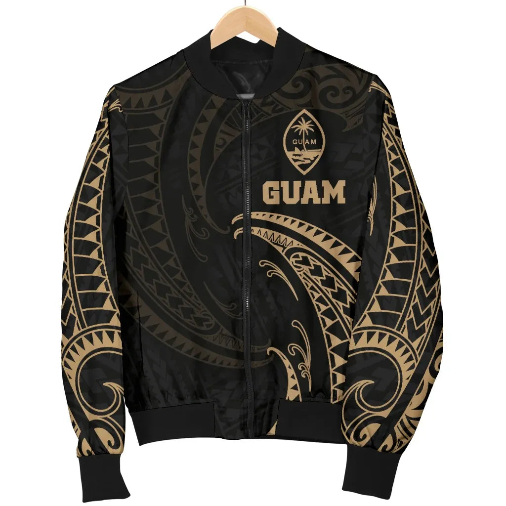 Guam Polynesian Bomber Jacket - Gold Tribal Wave