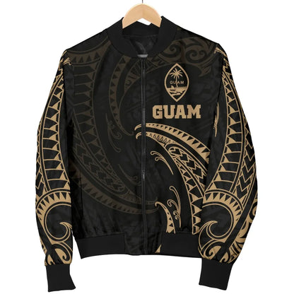 Guam Polynesian Bomber Jacket - Gold Tribal Wave
