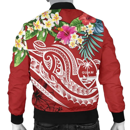 Guam Polynesian Bomber Jacket- Summer Plumeria (Black)