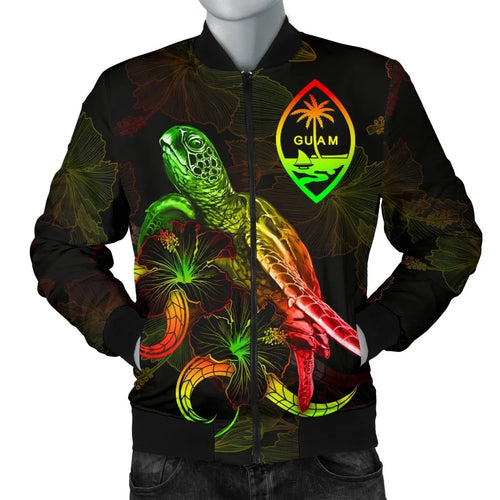 Guam Polynesian Bomber Jacket - Turtle With Blooming Hibiscus Reggae