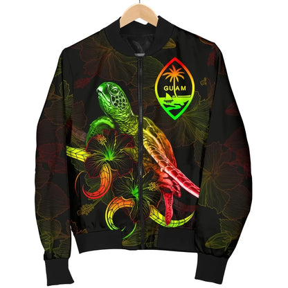 Guam Polynesian Bomber Jacket - Turtle With Blooming Hibiscus Reggae
