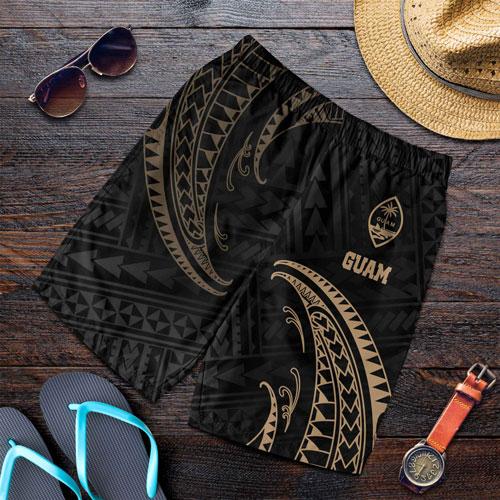 Guam Polynesian Men Short - Gold Tribal Wave