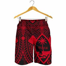 Guam Polynesian Men Short - Red Guam Coat Of Arms Polynesian Tattoo