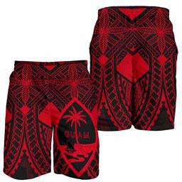 Guam Polynesian Men Short - Red Guam Coat Of Arms Polynesian Tattoo