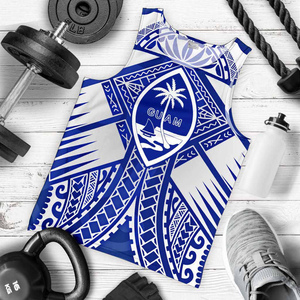 Guam Polynesian Men Tank Top - Guam White Seal with Polynesian Tattoo Ver 02