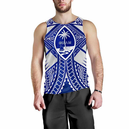 Guam Polynesian Men Tank Top - Guam White Seal with Polynesian Tattoo Ver 02