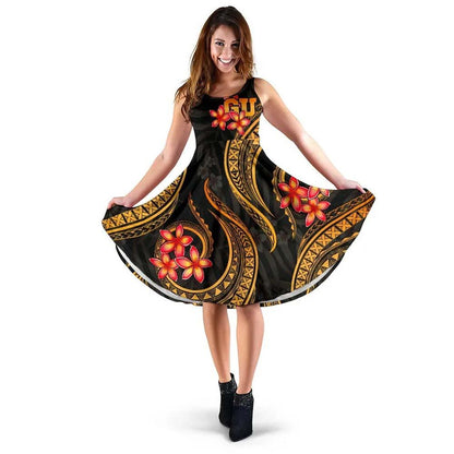 Guam Polynesian Midi Dress - Gold Plumeria