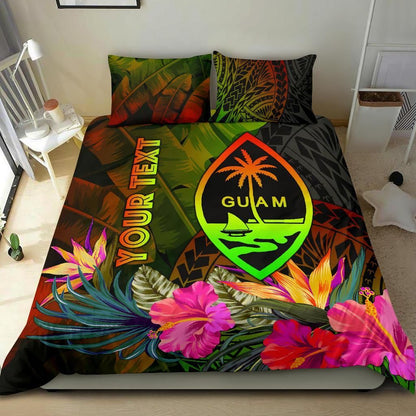 Guam Polynesian Personalised Bedding Set - Hibiscus And Banana Leaves