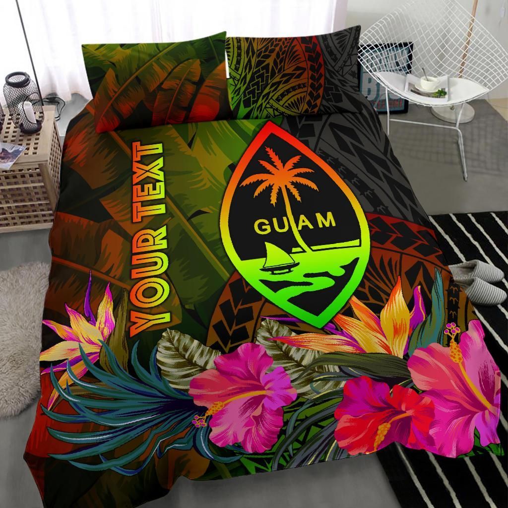 Guam Polynesian Personalised Bedding Set - Hibiscus And Banana Leaves