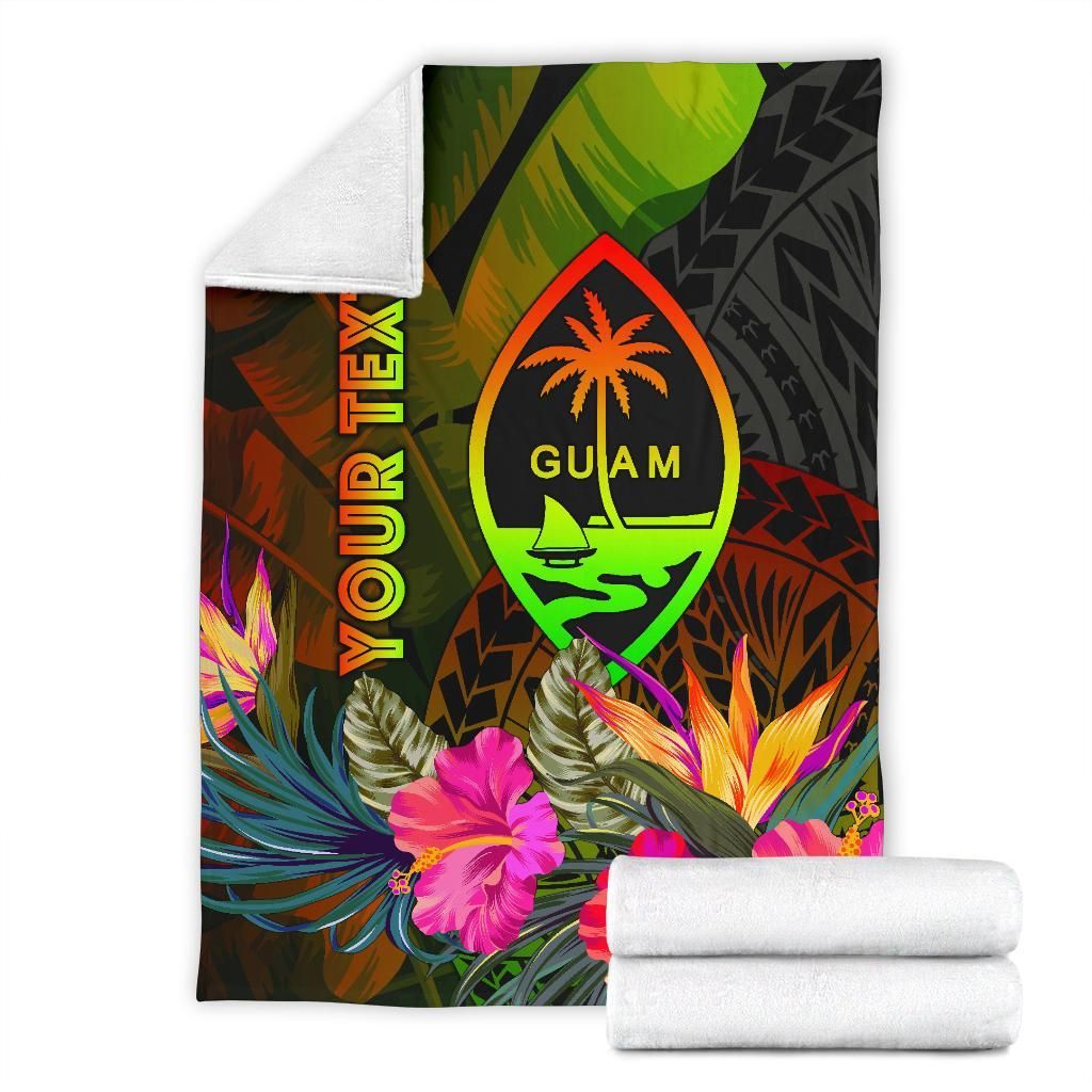 Guam Polynesian Personalised Premium Blanket -  Hibiscus and Banana Leaves