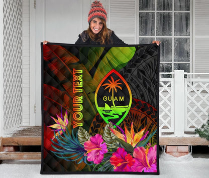 Guam Polynesian Personalised Premium Quilt -  Hibiscus and Banana Leaves