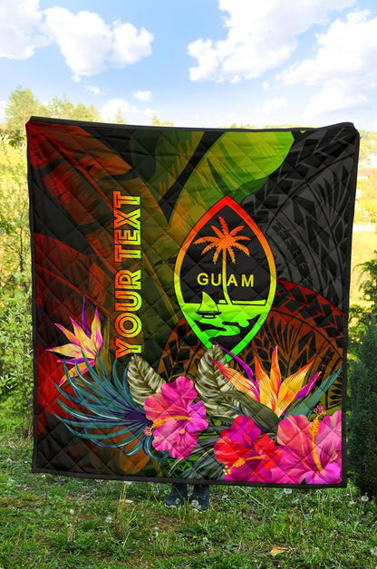 Guam Polynesian Personalised Premium Quilt -  Hibiscus and Banana Leaves