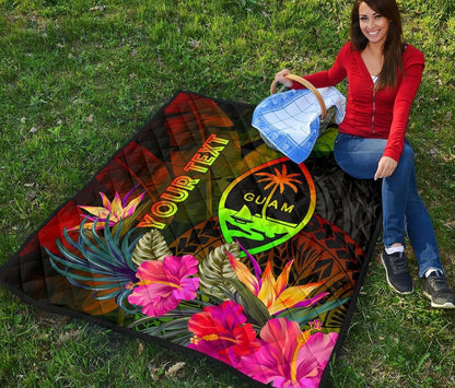 Guam Polynesian Personalised Premium Quilt -  Hibiscus and Banana Leaves