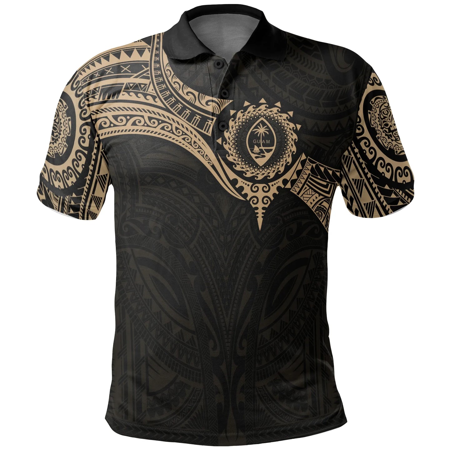 Guam Polynesian Polo Shirt - Gold Heart Shield