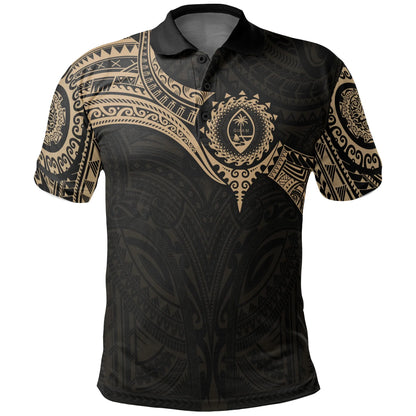 Guam Polynesian Polo Shirt - Gold Heart Shield