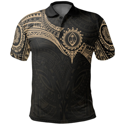 Guam Polynesian Polo Shirt - Gold Heart Shield