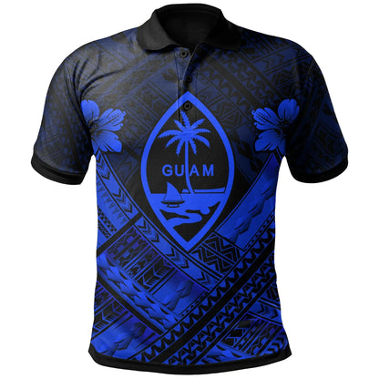 Guam Polynesian  Polo Shirt - Guam Blue Seal Camisole Hibiscus Style