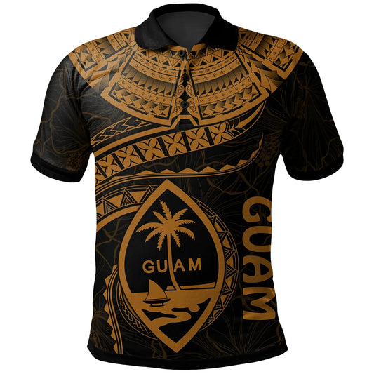 Guam Polynesian Polo Shirt - Guam Waves (Golden)
