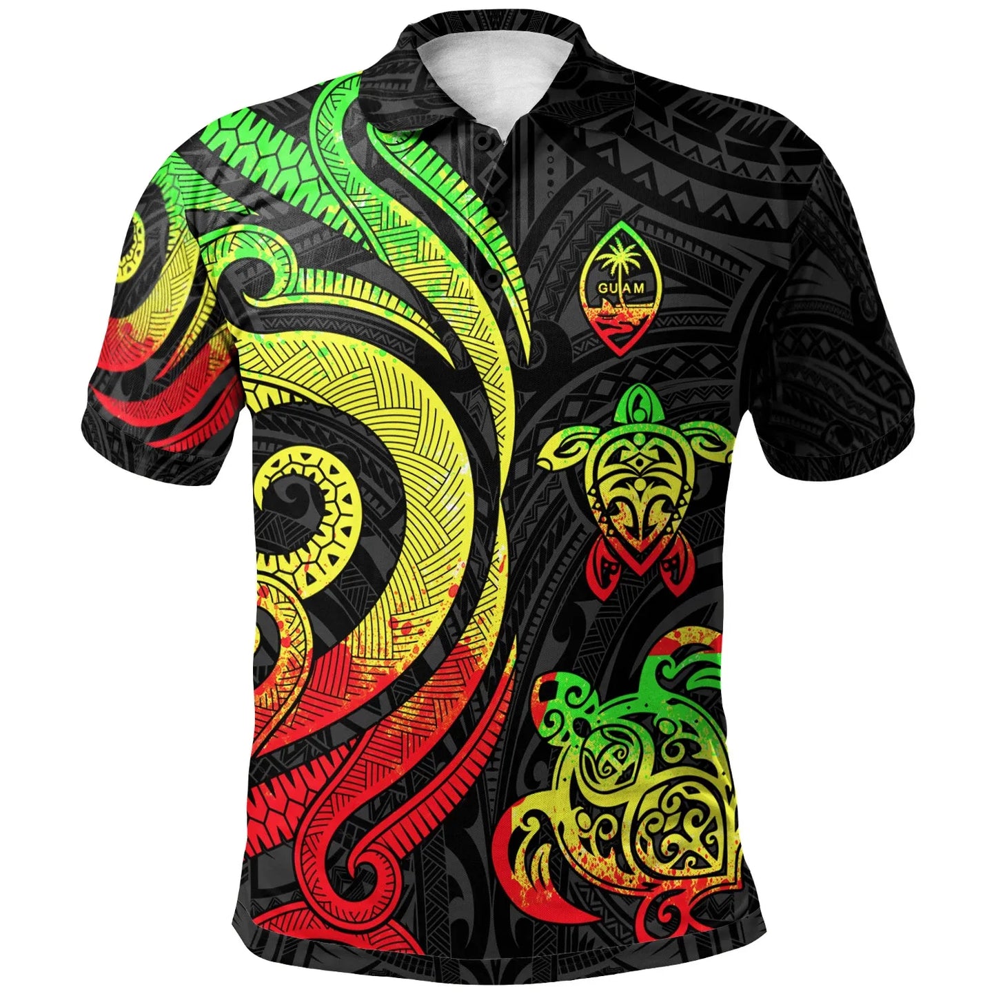 Guam Polynesian Polo Shirt - Reggae Tentacle Turtle